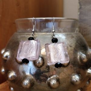 Rose pink glass beaded earrings
